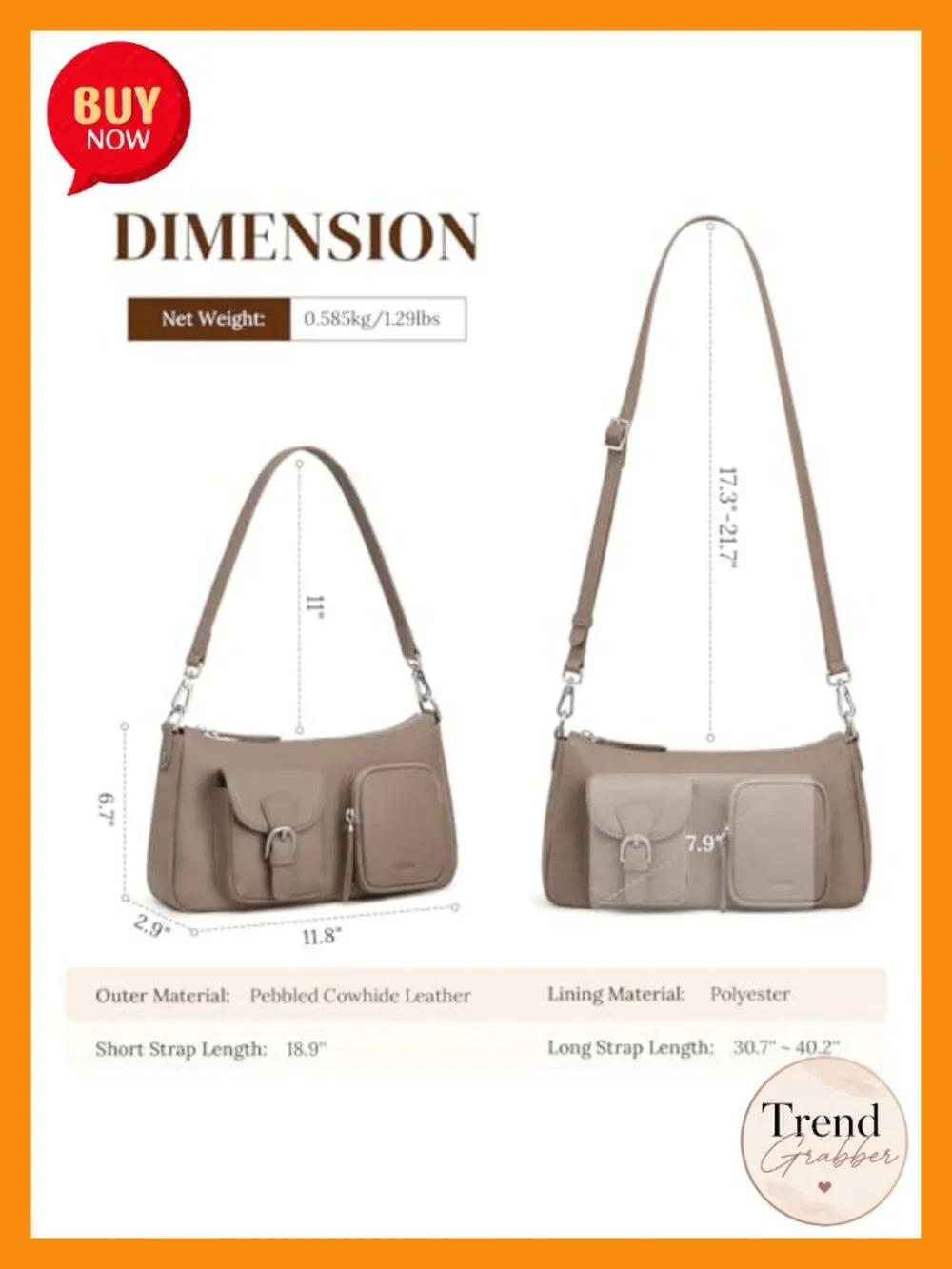 Pebbled Leather Hobo Crossbody Purse with 2 Straps, 6 Card Slots